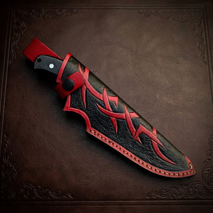 Custom Fixed Blade Hunting Knife  Black & Gold Resin Handle Steel Bolster & Leather Sheath