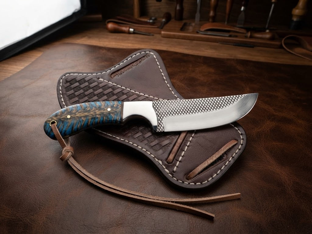 handcrafted Custom Cowboy Knife – Forged Steel Blade & Premium Stabilized Pinecone Handle