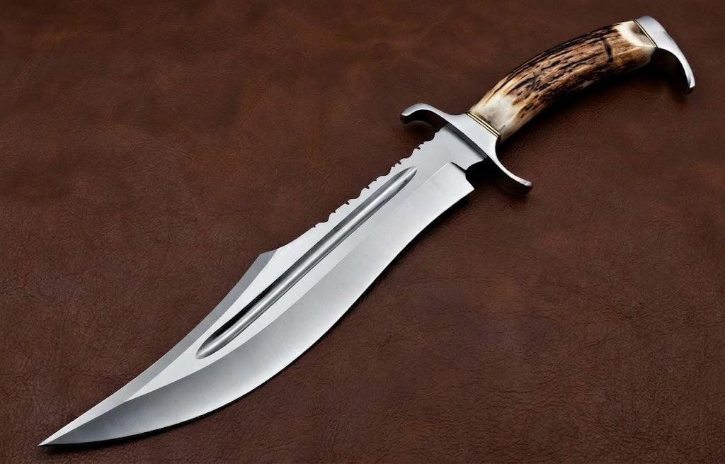 Handcrafted D2 Steel Bowie Knife with Genuine Deer Antler Handle Custom Hunting Knife