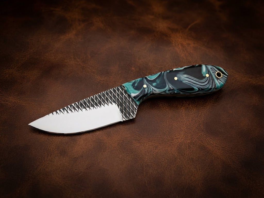 Handcrafted Custom Resin Handle Cowboy & Hunting Knife Genuine Rasp Blade