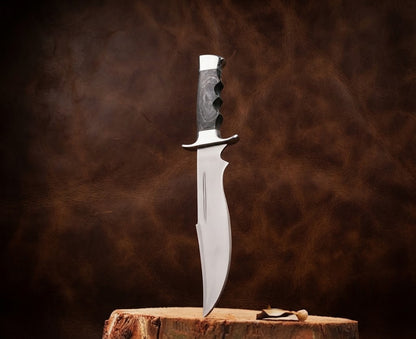 Handcrafted D2 Steel Bowie Hunting Knife with Pakka Wood Handle and Leather Sheath