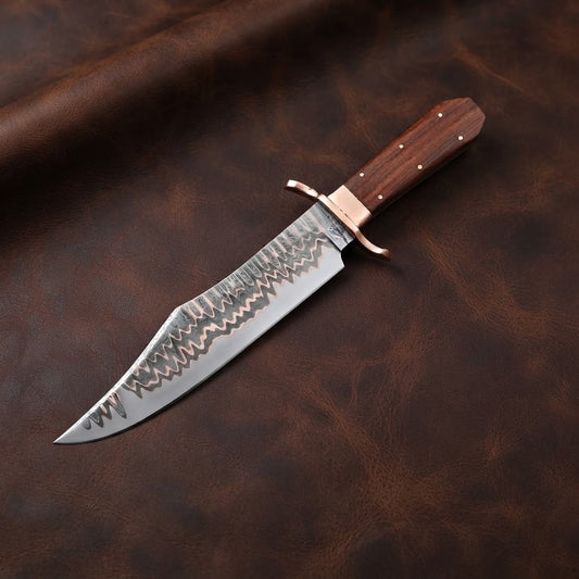 Handcrafted Copper Damascus Bowie Knife with Rosewood Handle & Copper Guard