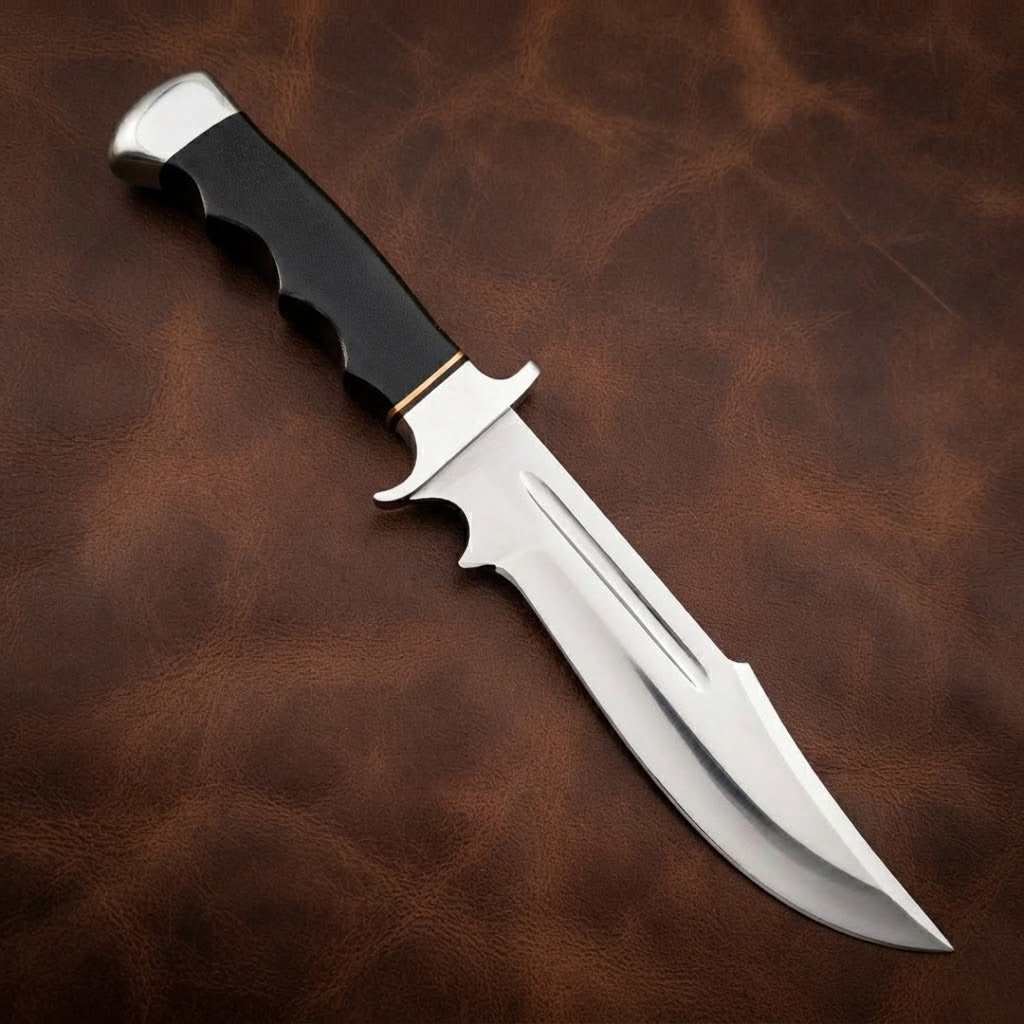 Handcrafted D2 Steel Bowie Hunting Knife with Micarta Handle and High-Polish Finish