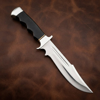 Handcrafted D2 Steel Bowie Hunting Knife with Micarta Handle and High-Polish Finish