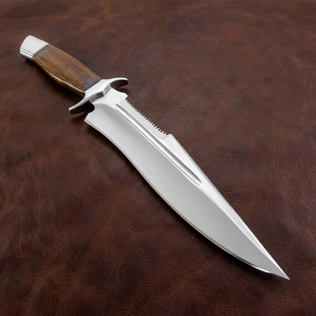 Handcrafted D2 Steel Bowie Hunting Knife with Premium Rosewood Handle