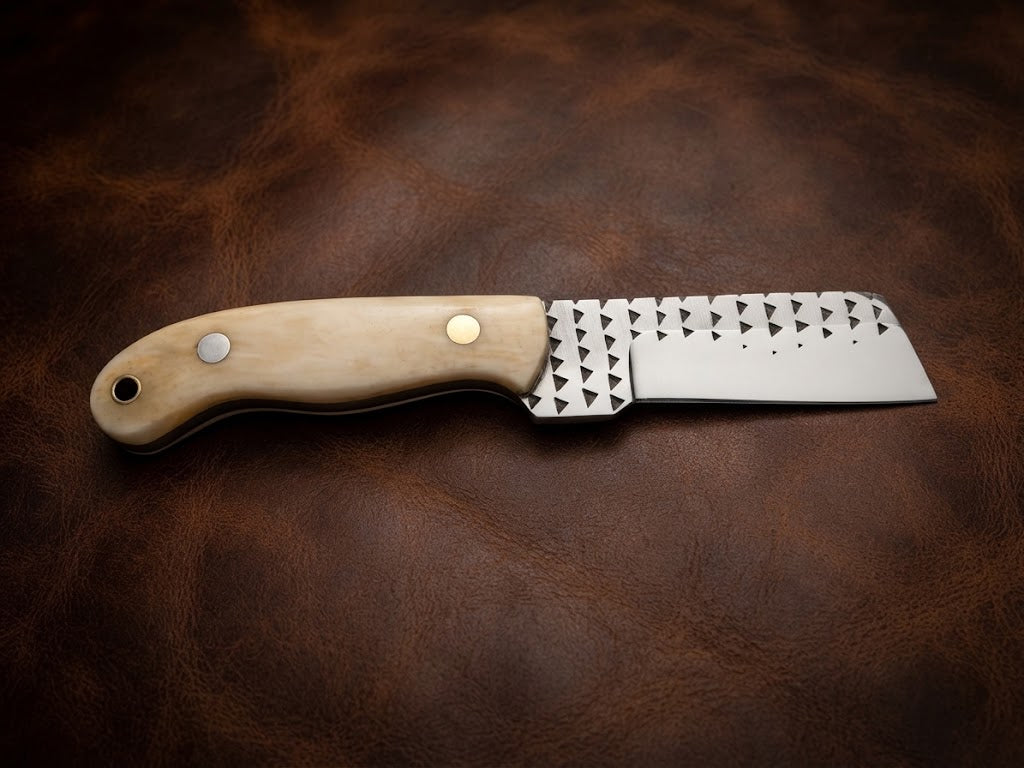 Handcrafted Custom Bone Handle Hunting Knife Genuine Rasp Blade & Outdoor EDC