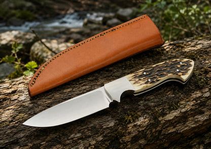 Custom J2 Steel Fixed Blade Hunting Knife – Antler-Style Handle & Outdoor Knife