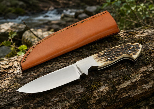 Custom J2 Steel Fixed Blade Hunting Knife – Antler-Style Handle & Outdoor Knife