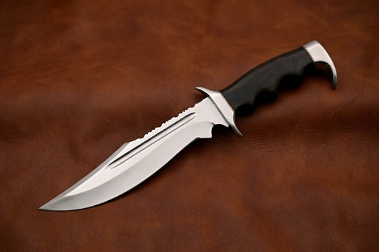 Handcrafted D2 Steel Bowie Hunting Knife with Black Micarta Handle