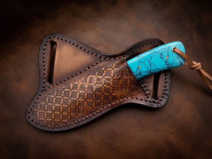 Custom Handmade D2 Steel Turquoise Resin Cowboy Hunting Knife with Sheath