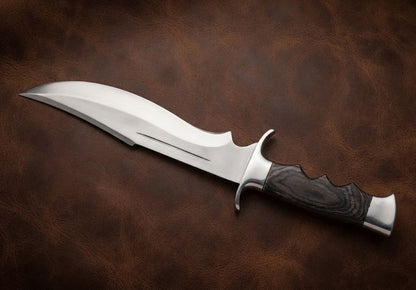 Handcrafted D2 Steel Bowie Hunting Knife with Pakka Wood Handle and Leather Sheath